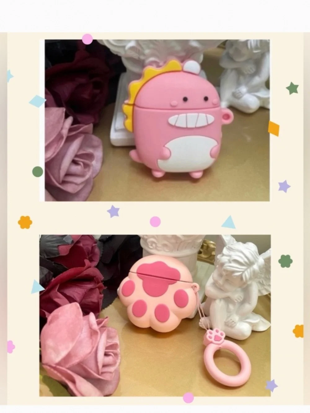 2items.AirPods 1/2/PRO1 cute cat paw and Dinosaur Earphone Case Cover w/Keychain
